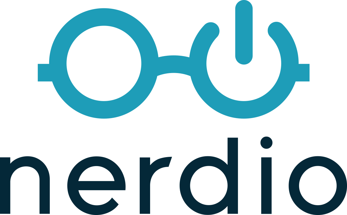 Nerdio primary logo — stacked, light background