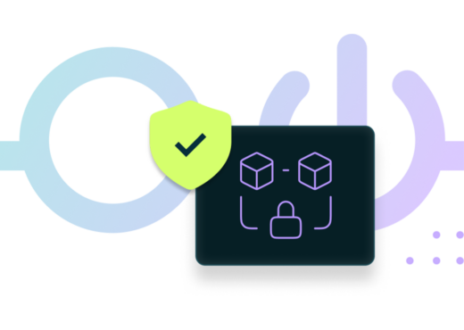 blue and purple Nerdio glasses, black tablet screen with endpoint icons, green shield with checkmark icon