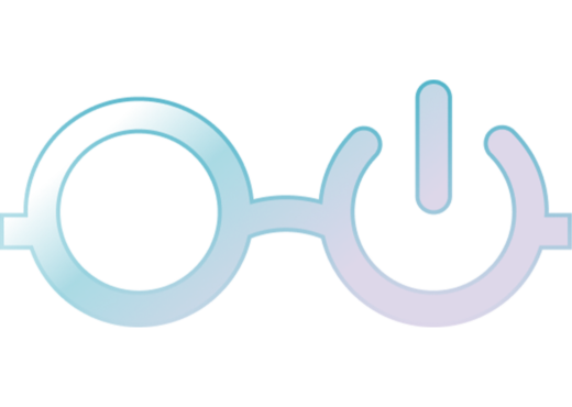 white, blue and purple gradient Nerdio glasses logo