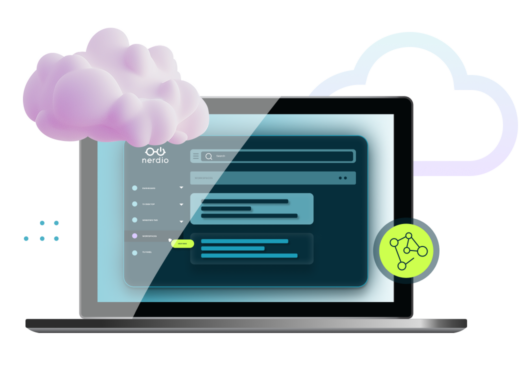 Nerdio dashboard displaying on laptop with cloud