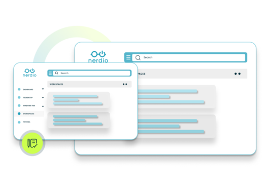 two Nerdio dashboards, green circle with pencil and paper icon, green and blue circle outline
