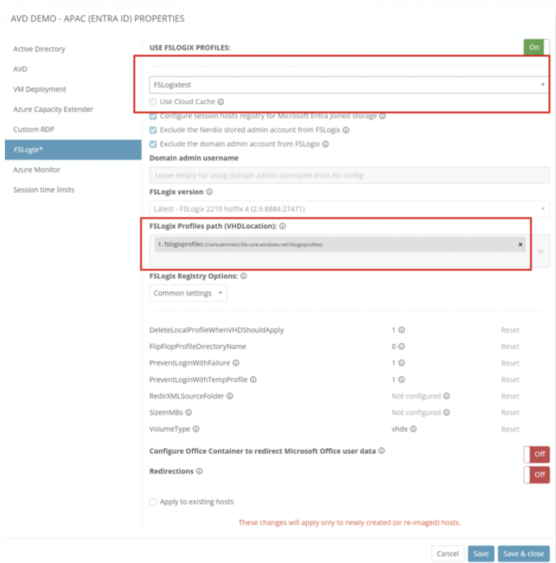 Applying FSLogix settings to host pools