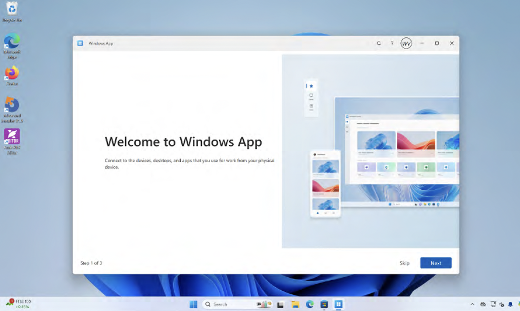 Windows App Welcome Screen