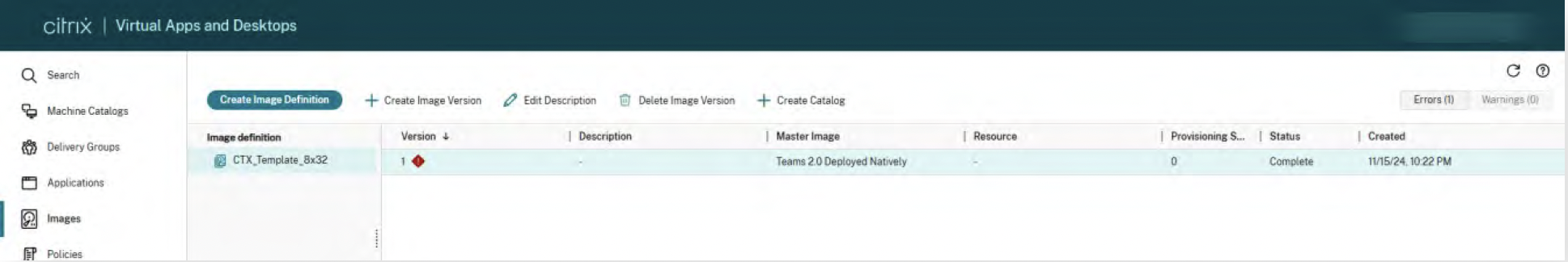 Citrix Image Management in Citrix Studio